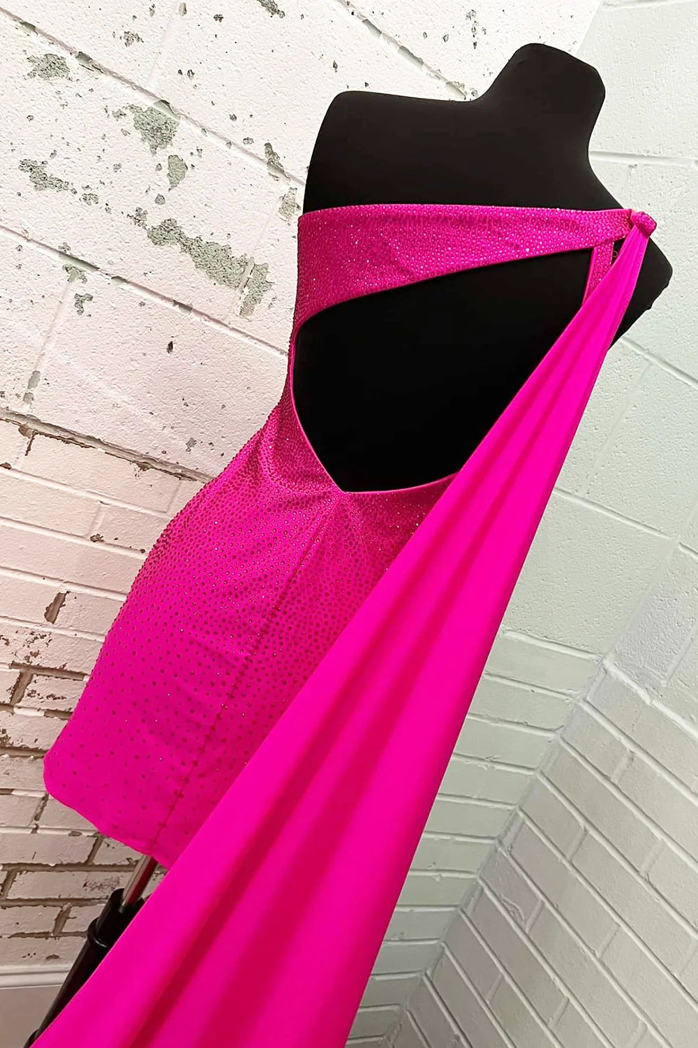 Fuchsia Homecoming Dress Sequin One Shoulder Watteau Train Tight Cocktail Party Dresses