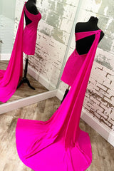 Fuchsia Homecoming Dress Sequin One Shoulder Watteau Train Tight Prom Dress