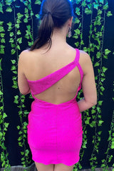 Fuchsia Homecoming Dress Sequin Open Back Tight Short Prom Dress