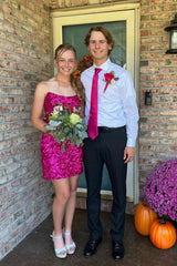 Fuchsia Homecoming Dress Sequin Strapless Sleeveless Tight Cocktail Party Dresses