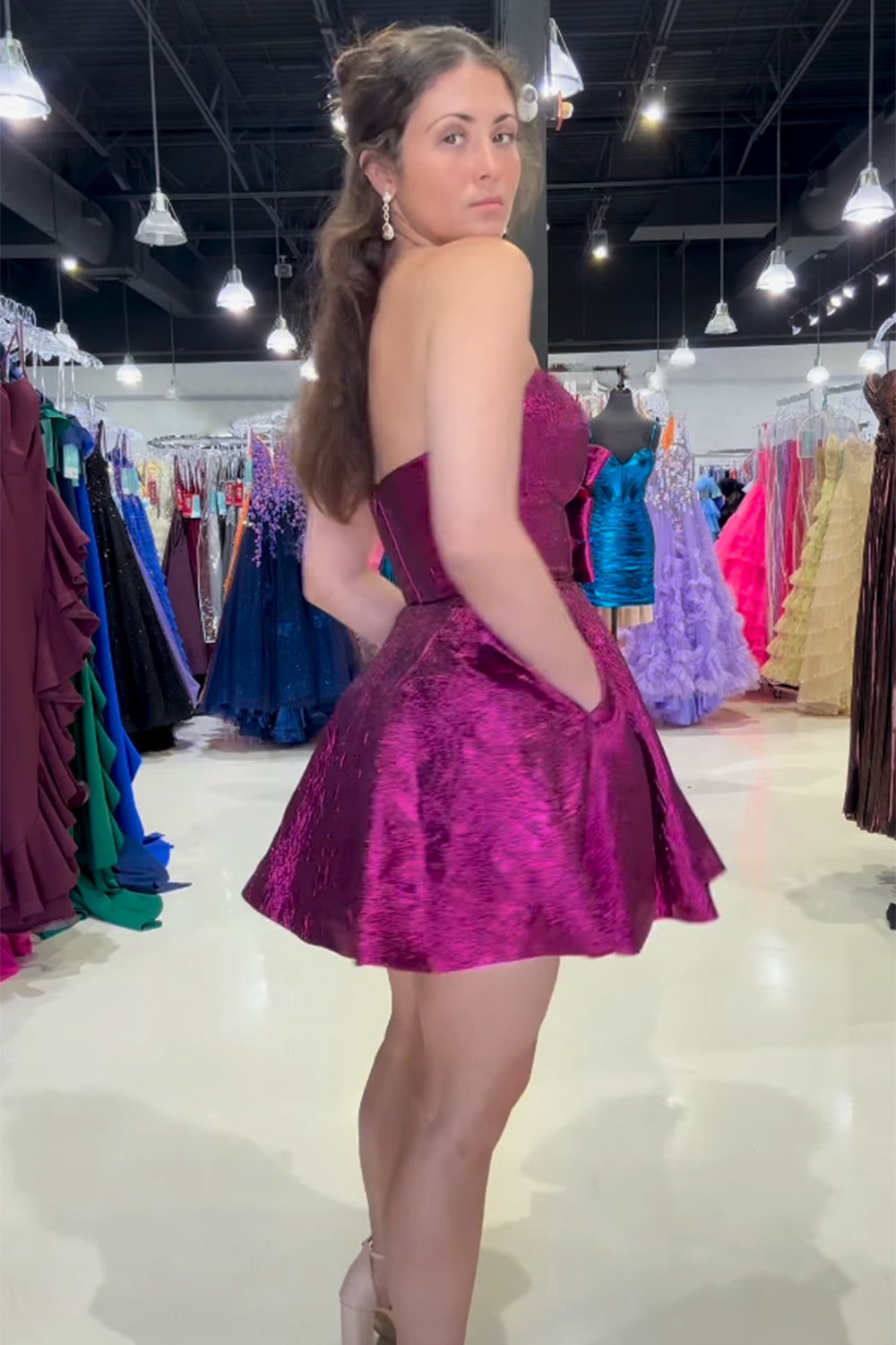 Fuchsia Homecoming Dress Strapless A Line Short Cocktail Dresses with Pockets