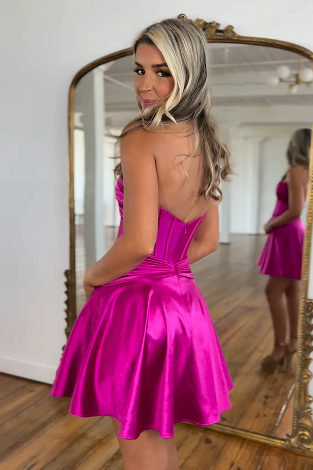 Fuchsia Homecoming Dress Strapless Corset A Line Short Cocktail Dresses