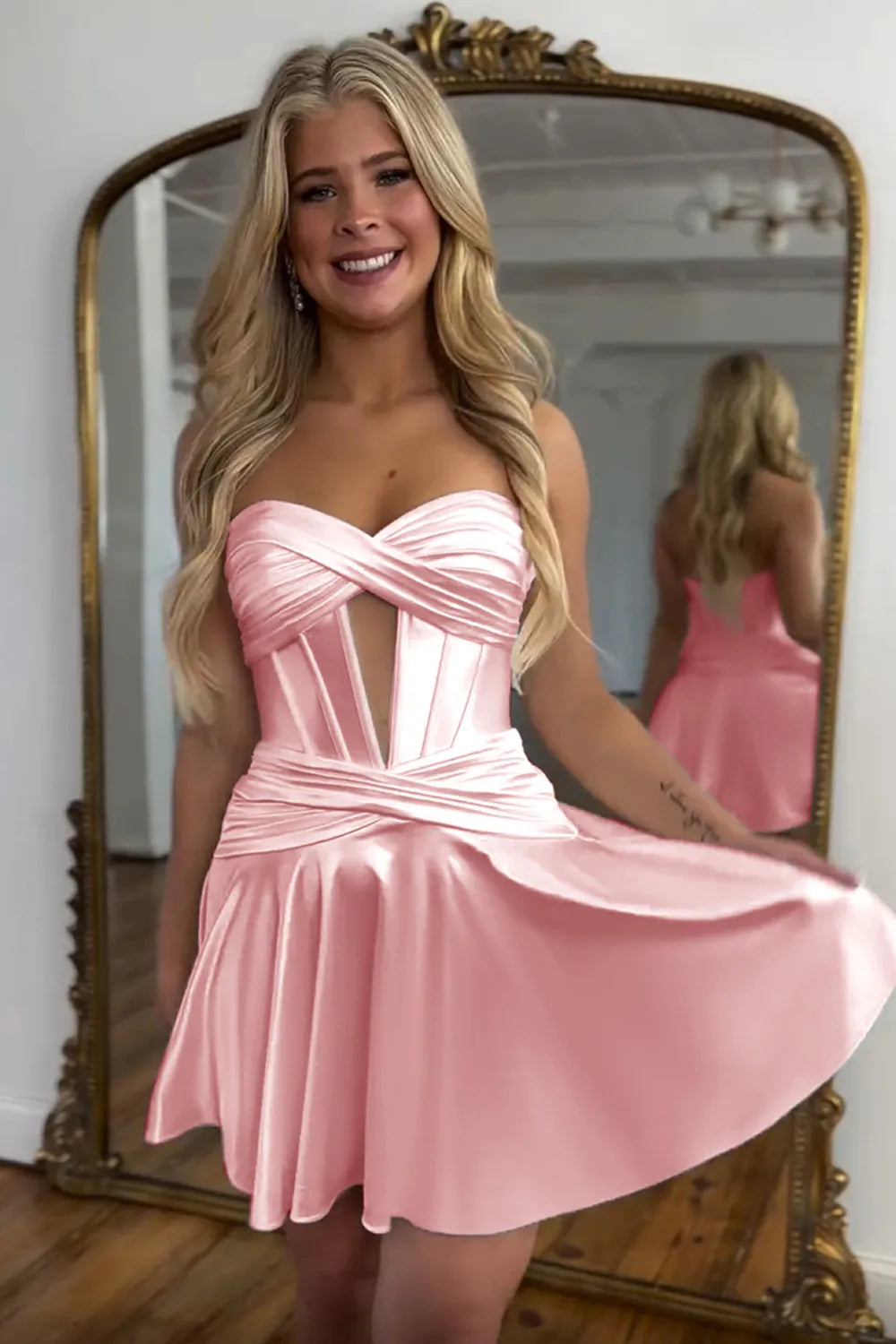 Fuchsia Homecoming Dress Strapless Corset A Line Short Cocktail Dresses