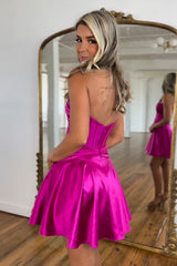 Fuchsia Homecoming Dress Strapless Corset A Line Short Cocktail Dresses