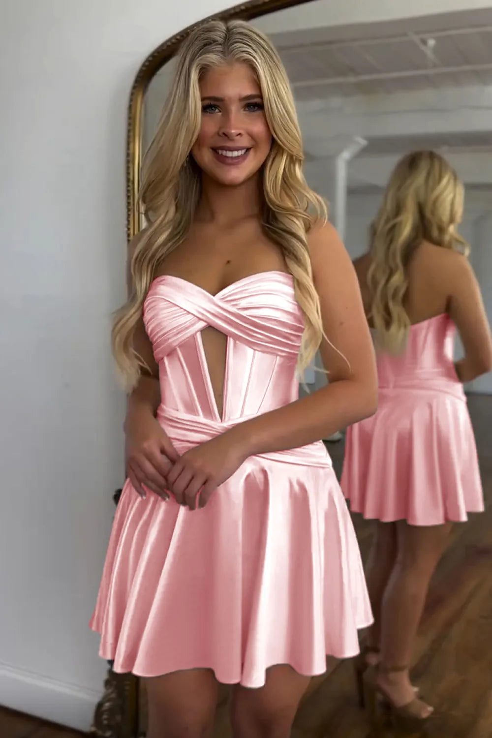 Fuchsia Homecoming Dress Strapless Corset A Line Short Cocktail Dresses