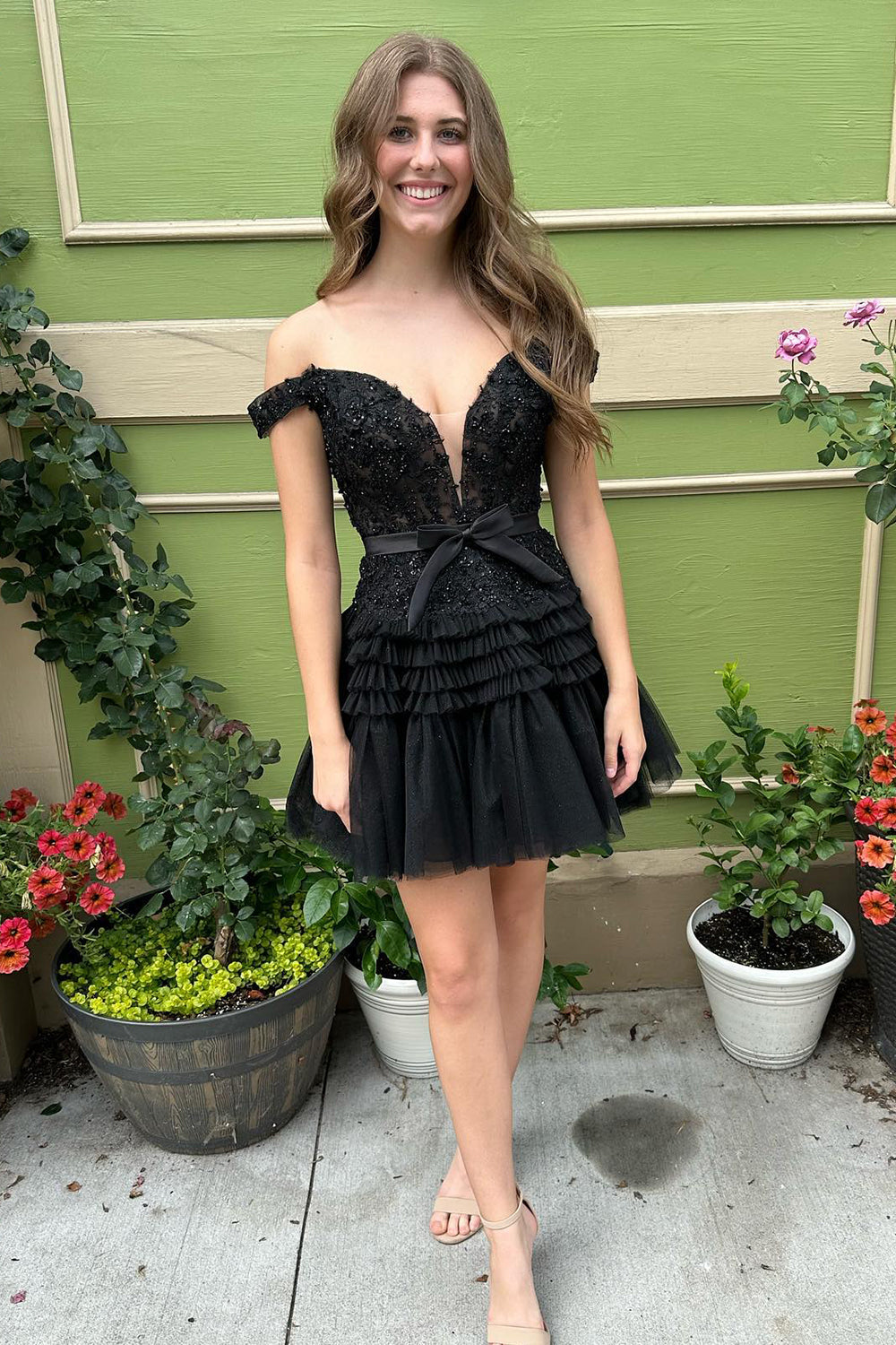 Fuchsia Homecoming Dress Tiered A-Line Tulle Short Cocktail Dresses with Lace