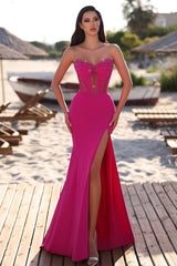 Fuchsia Mermaid Prom Dress Sleeveless Sweetheart Beaded Formal Dress
