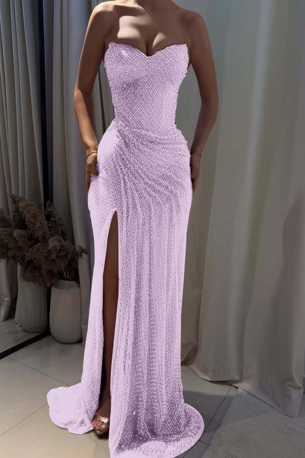 Fuchsia Mermaid Prom Dress Sleeveless Sweetheart Sequined Formal Dress