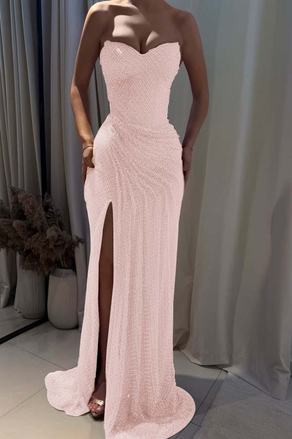 Fuchsia Mermaid Prom Dress Sleeveless Sweetheart Sequined Formal Dress