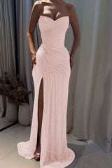 Fuchsia Mermaid Prom Dress Sleeveless Sweetheart Sequined Formal Dress