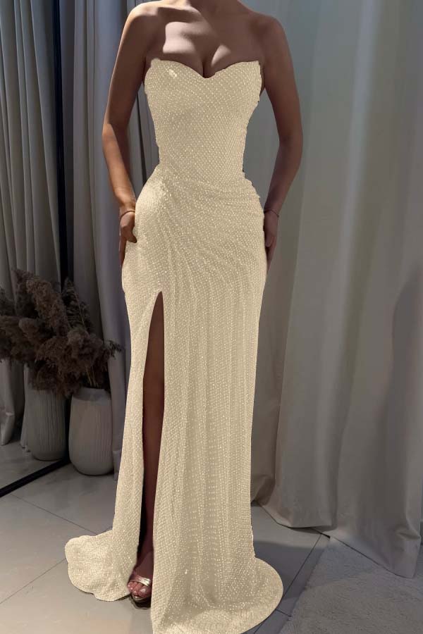 Fuchsia Mermaid Prom Dress Sleeveless Sweetheart Sequined Formal Dress