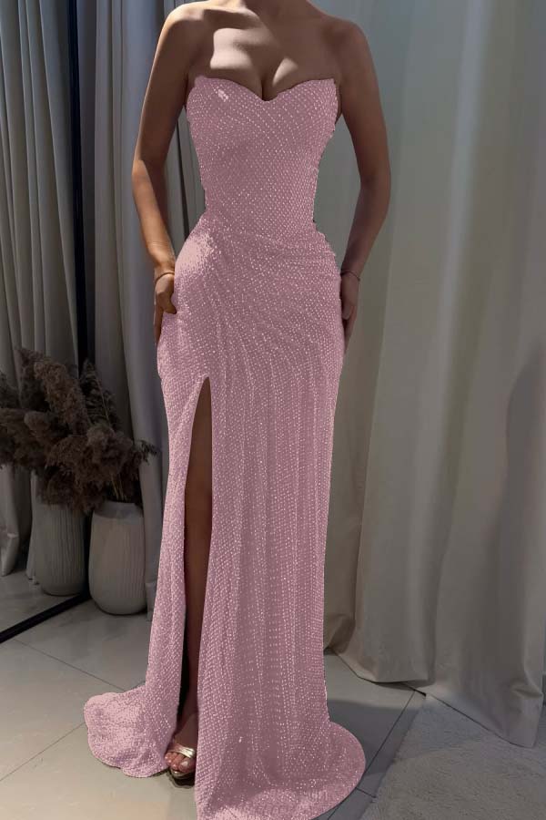 Fuchsia Mermaid Prom Dress Sleeveless Sweetheart Sequined Formal Dress