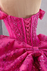 Fuchsia Off the Shoulder QuinceaneraDress Ball Gown Sequin Evening Dress