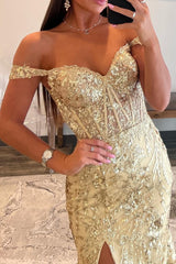 Fuchsia Prom Dress Mermaid Corset Sequined Long Evening Dress With Slit