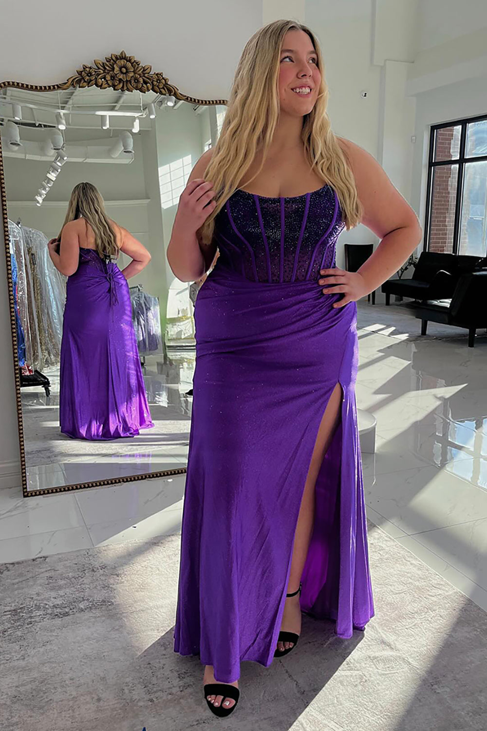 Fuchsia Prom Dress Mermaid Strapless Corset Long Formal Dress With Sequins