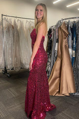Fuchsia Prom Dress Sequined Sweetheart Long Formal Dress