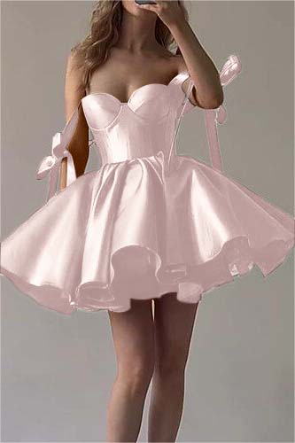 Fuchsia Satin Homecoming Dress Sweetheart Sleeveless Short Cocktail Dress With Ruffles