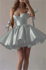 Fuchsia Satin Homecoming Dress Sweetheart Sleeveless Short Cocktail Dress With Ruffles