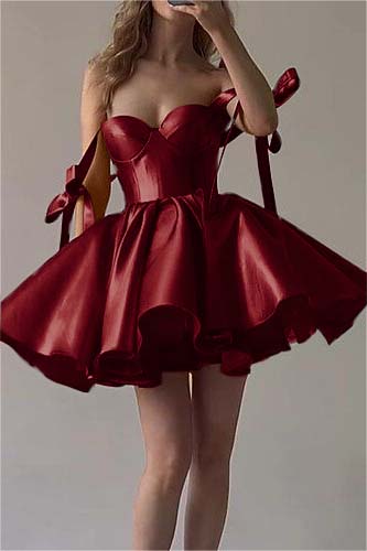 Fuchsia Satin Homecoming Dress Sweetheart Sleeveless Short Cocktail Dress With Ruffles