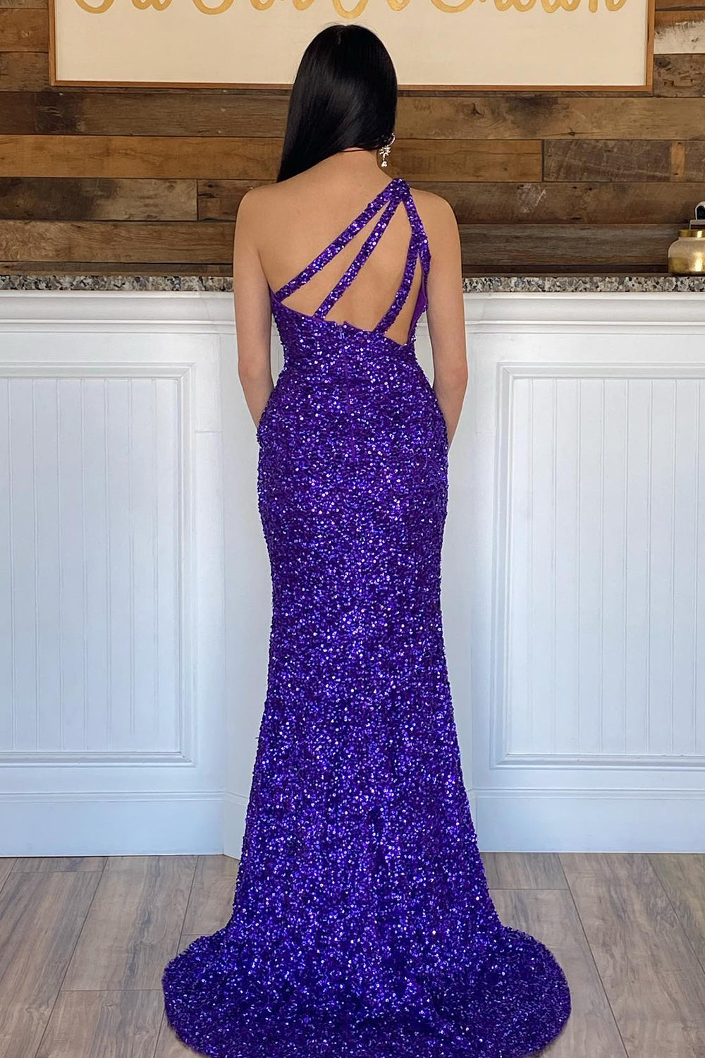 Fuchsia Sequin Prom Dress Long Evening Dress with Slit