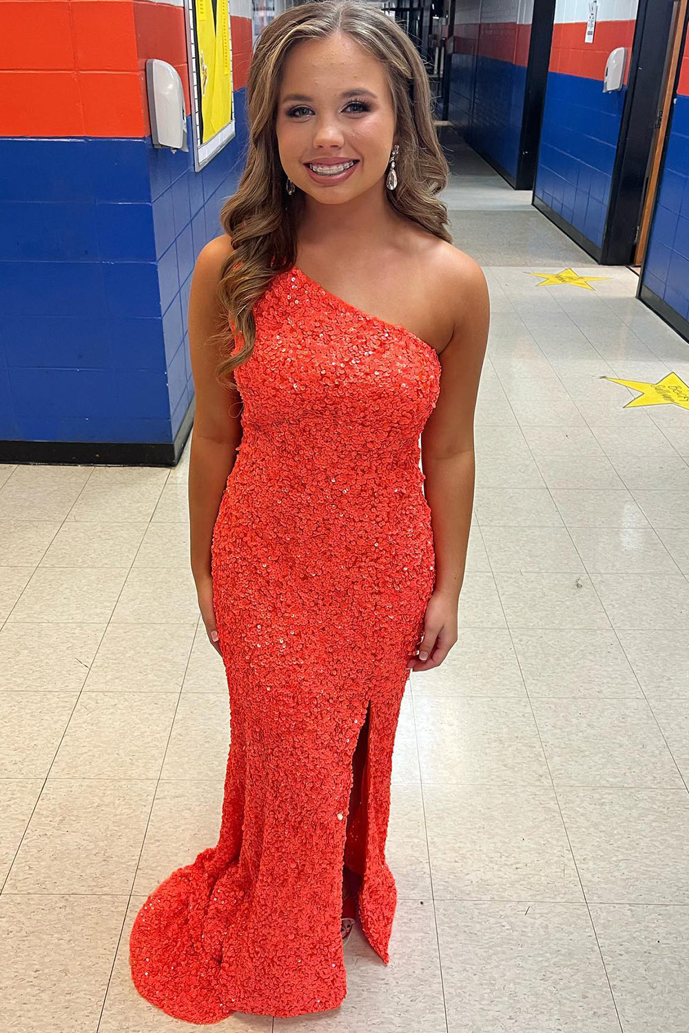 Fuchsia Sequin Prom Dress Long Evening Dress with Slit