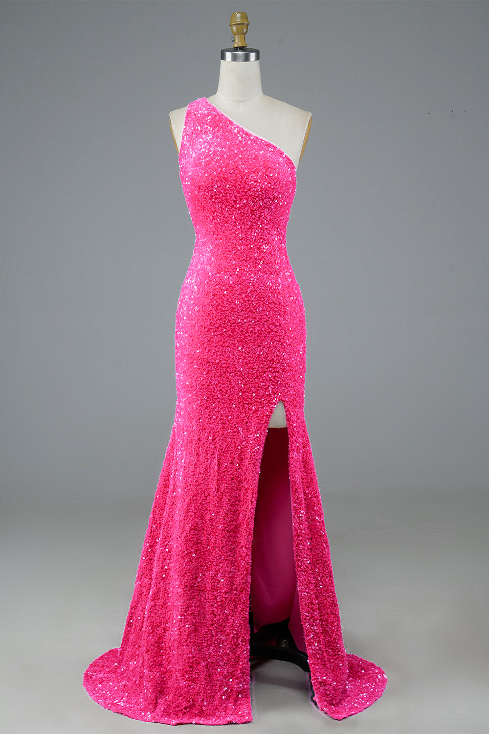 Fuchsia Sequin Prom Dress Long Evening Dress with Slit