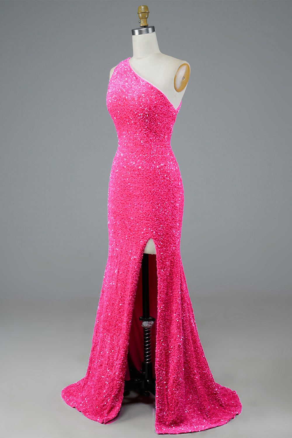 Fuchsia Sequin Prom Dress Long Evening Dress with Slit