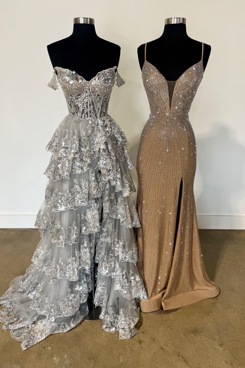 Fuchsia Tiered Long Lace Prom Dress with Slit