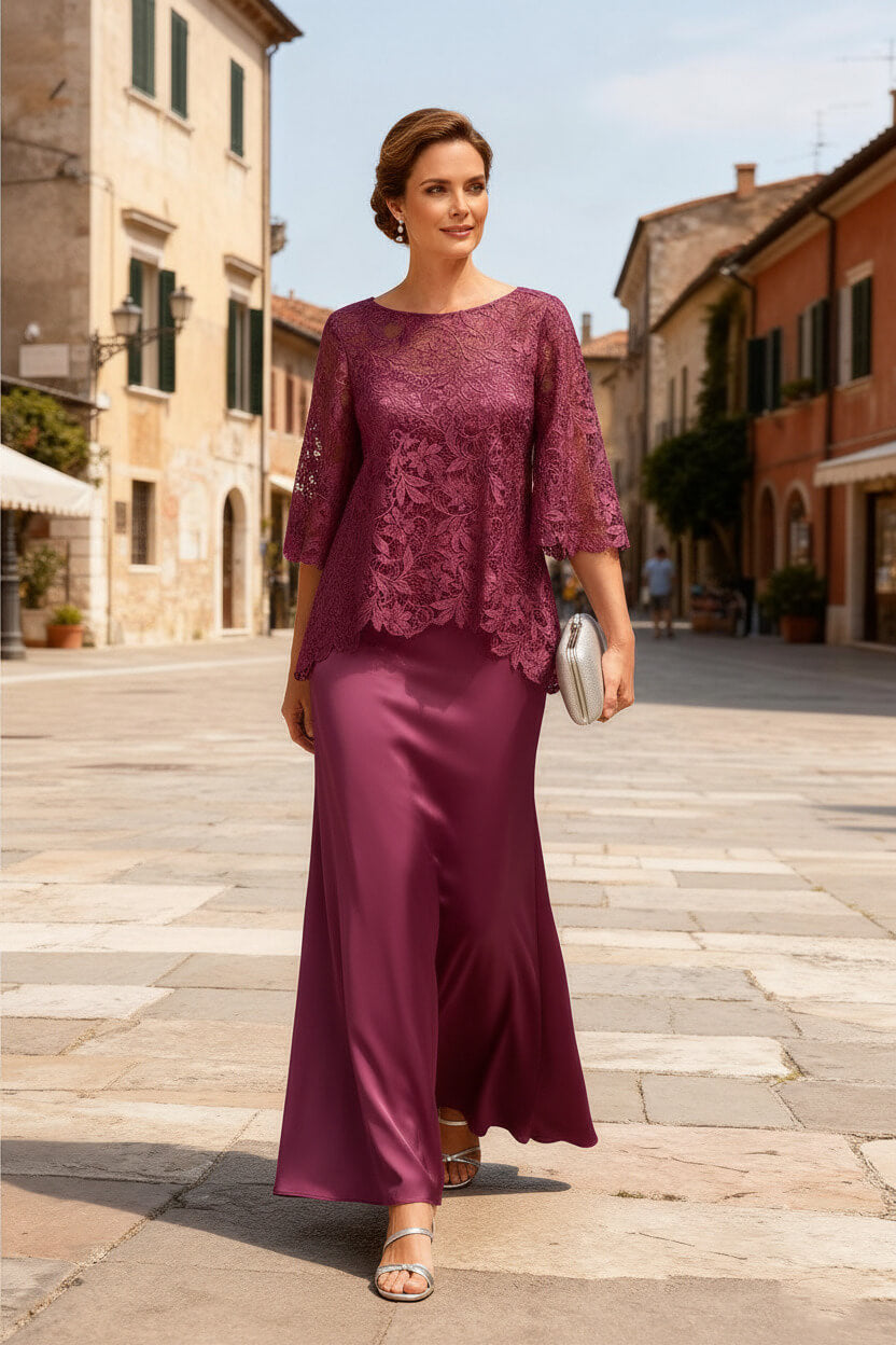 Dreamyannie Dusty Sage Satin Bateau Neck Ankle Length Mother Of The Bride Dress With Sleeves
