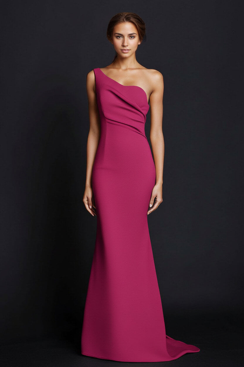Dreamyannie One Shoulder Khaki Wedding Guest Dress Mermaid Long Formal Dress