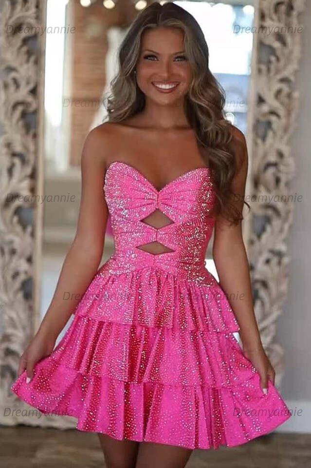 Orange A Line Strapless Sweetheart Satin Homecoming Dress with Keyhole