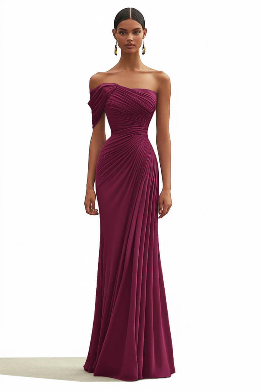 Dreamyannie One Shoulder Ruched Mermaid Dark Green Wedding Guest Dress Long Formal Dress