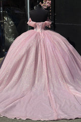 Glamorous & Cute Ball Gown Off Shoulder Beaded Pleated Lace Up Pink Tulle Quinceanera Dress Birthday Party Gown For Sweet 16