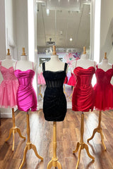 Glitter Black Homecoming Dress Corset Sequin Off the Shoulder Tight Short Prom Dress
