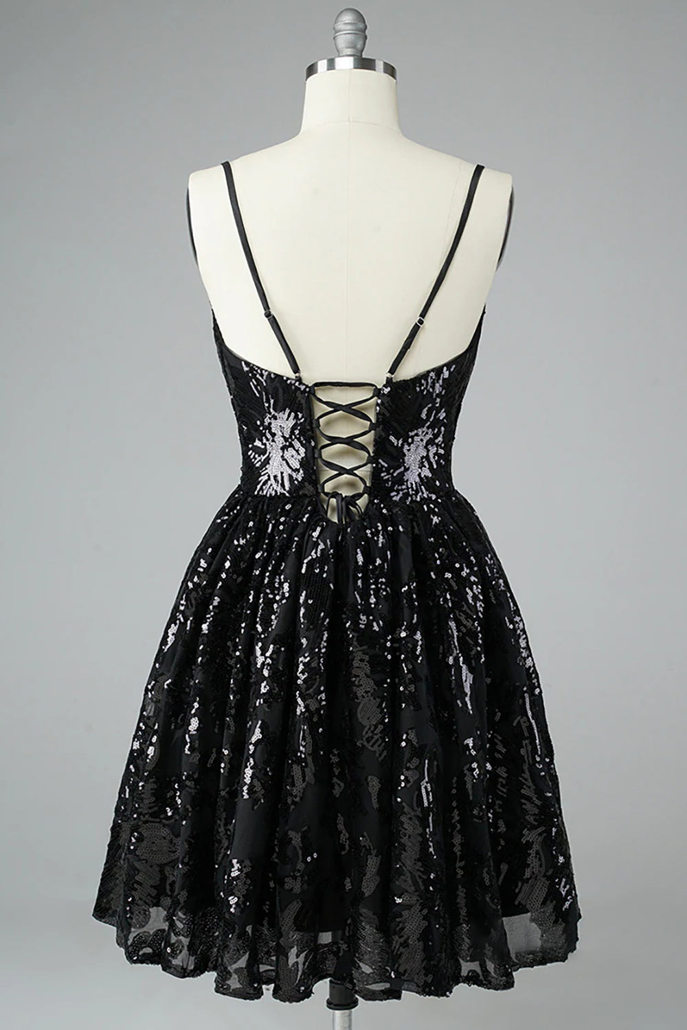 Glitter Black Homecoming Dress Lace Sequin Prom Dress