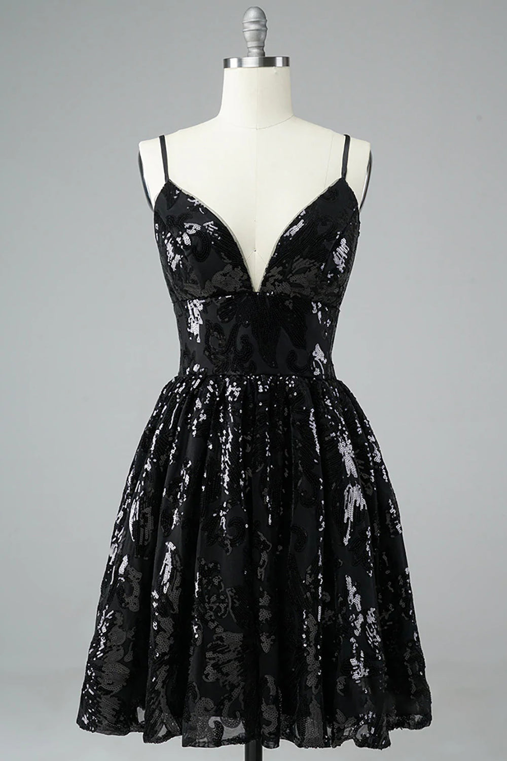 Glitter Black Homecoming Dress Lace Sequin Prom Dress