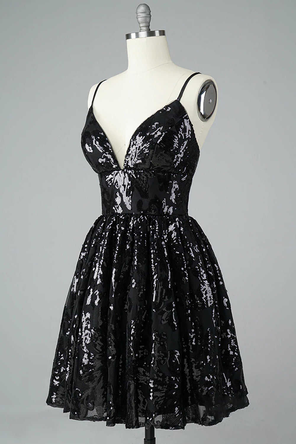Glitter Black Homecoming Dress Lace Sequin Prom Dress