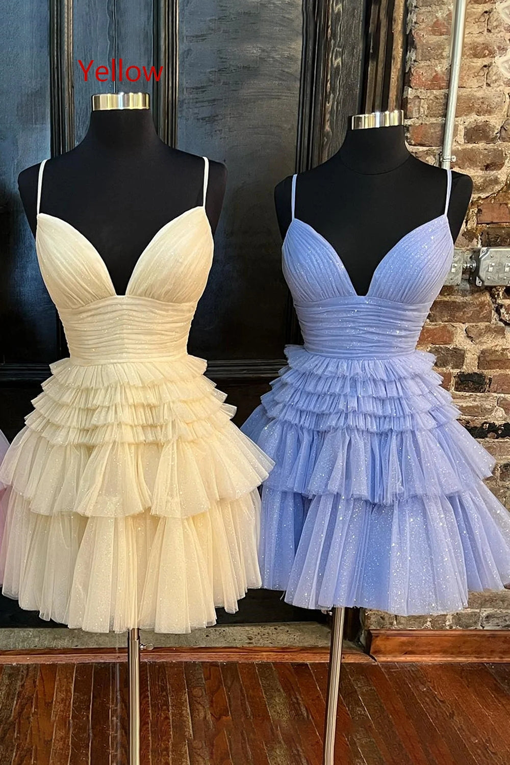 Glitter Blue Homecoming Dress A-Line Tulle Tiered Short Cocktail Dresses