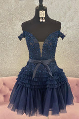 Glitter Fuchsia Homecoming Dress Tiered A-Line Tulle Corset Short Prom Dress with Lace