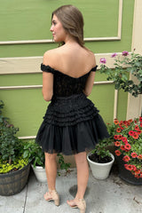 Glitter Fuchsia Homecoming Dress Tiered A-Line Tulle Corset Short Prom Dress with Lace