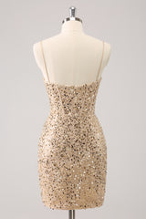 Glitter Golden Homecoming Dress Sequin Corset Tight Short Prom Dress
