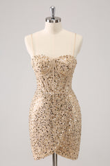 Glitter Golden Homecoming Dress Sequin Corset Tight Short Prom Dress
