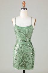 Glitter Green Homecoming Dress Sequin Tight Beaded Short Cocktail Dresses
