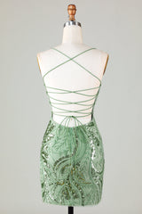 Glitter Green Homecoming Dress Sequin Tight Beaded Short Cocktail Dresses