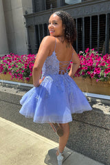 Glitter Lavender Homecoming Dress Corset Lace A-Line Short Prom Dress
