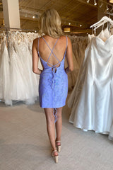 Glitter Lavender Homecoming Dress Sequin Tight Short Satin Prom Dress