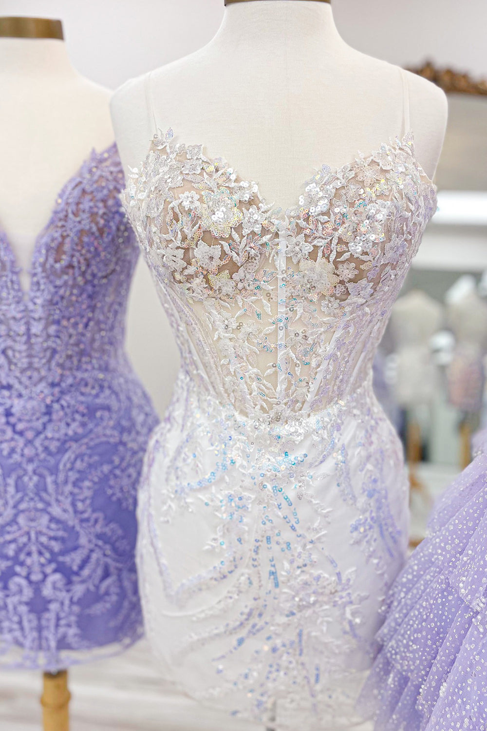 Glitter Lilac Homecoming Dress Corset Sequin Tight Short Cocktail Dresses with Appliques