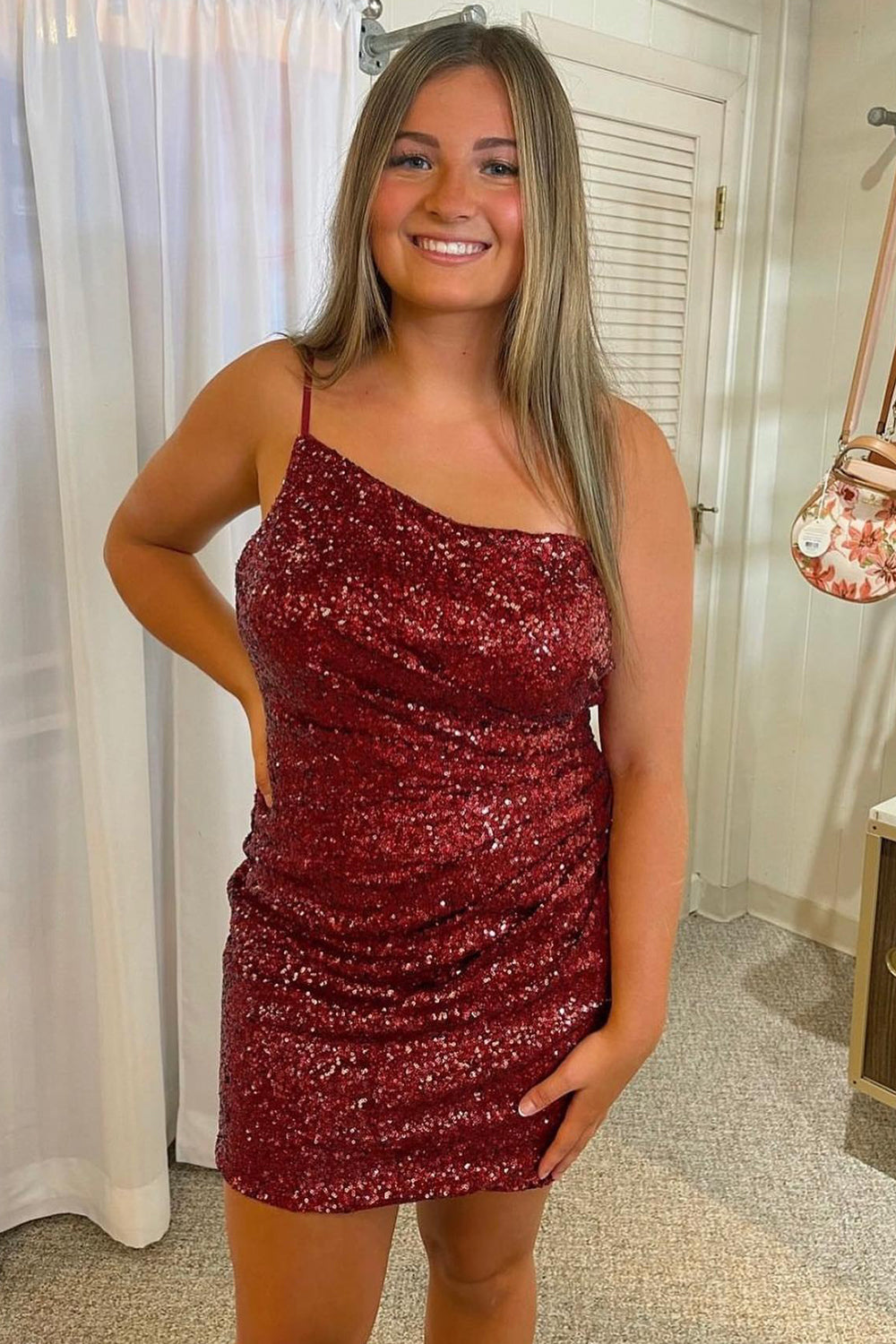 Glitter One Shoulder Tight Black Homecoming Dress Cocktail Party Dresses