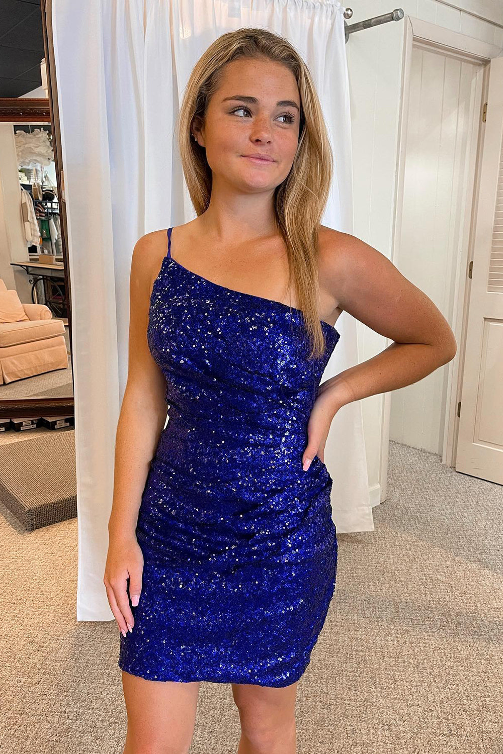 Glitter One Shoulder Tight Black Homecoming Dress Cocktail Party Dresses