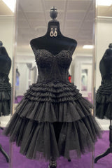 Glitter Pink Homecoming Dress Corset A-Line Tiered Short Prom Dress with Lace